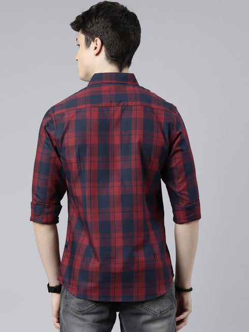 Maroon Checks Full Sleeves Shirt